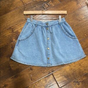 Denim look fabric Button-Front Mini Skirt